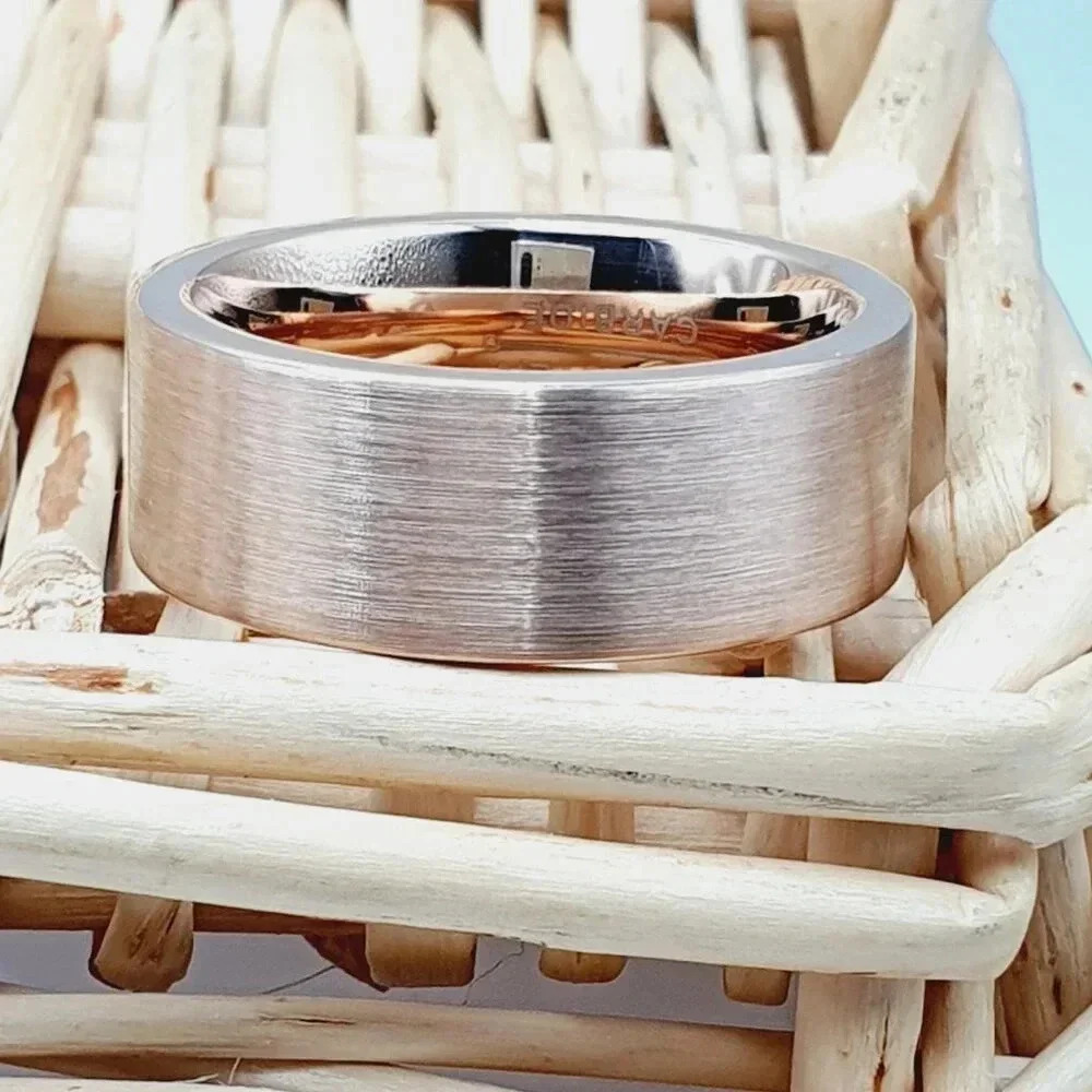 "Brushed Flat Rose Gold Tungsten Wedding Band, GALTUN785